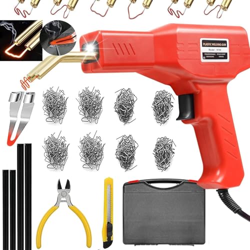 Kit di riparazione 2 in 1 per saldatrice in plastica, con 1000 punti metallici, 2 aste per saldatura in plastica, coltello, pinza, pistola per saldatura a caldo, kit di riparazione per paraurti auto e