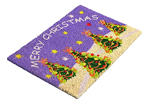 Image of Onlymat Holiday Coir Doormat With Non-Slip PVC Backing for Gateway, Entryway, Outdoor, Indoor, Patio - Durable and Large, Weatherproof Multicolored, Merry Christmas Printed Rug, (60cm x 1.5cm x 40 cm)