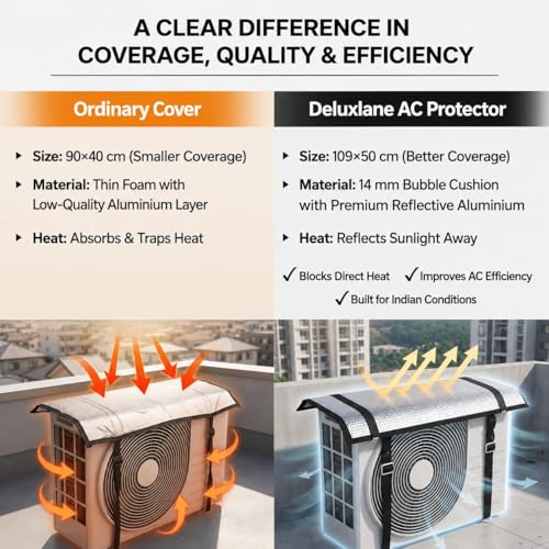 Image of Outdoor AC Unit Protector Cover, Waterproof Heat Resistant Insulation Sheet, Heavy Duty Sun Rain Dust Protection for AC and Suitable for Split AC 1 to 1.5 Ton | Size:105x50 cm
