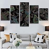 SIGNWIN 5 Panel Canvas Wall Art Modern Art Decorative Elements Fun Illustrations Leaves Multicolor Patterns for Home Decorations Ready to Hang - 60