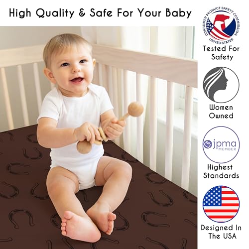 Image of Sweet Jojo Designs 4-Piece Baby Crib Bedding Set (Western Cowboy Print) for Boys, Infants /Nursery incl. Blanket, Fitted Sheet, Skirt, Diaper Stacker (Country, Farm, Horse Ranch, Wild West, Southern)