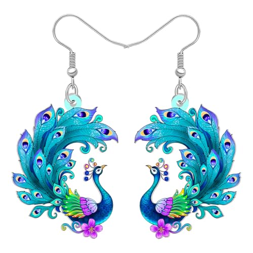 NEWEI Acrílico Lindo Pavo Real Azul Pendientes Colgante para Mujeres Niñas Elegante Animales Pavo Real Joyería Pájaro Regalos para la Naturaleza Amantes del Pájaros Charms (Colorido)