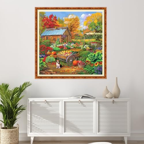 Image of Findvoor Stamped Cross Stitch Kits for Beginner Embroidery Kits for Beginners Adults DIY 11CT Cross Stitch Patterns Needlepoint Kits Crossstitching Kits-A Corner of the Garden 18x18 inch