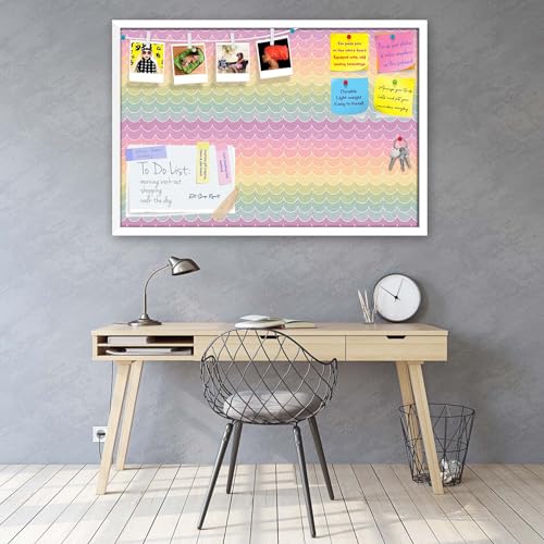 Image of ArtzFolio Wavey | Bulletin Board Notice Pin Board | Vision Soft Board Combo with Thumb Push Pins & Sticky Notes | White Frame | 30 x 20 inch (76 x 51 cms)