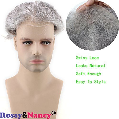 Voloria Men Hairpiece Real French Lace Human Hair Replacement For Men Wig Thin Skin Men's Toupee 20% #2 Color Mixed 80% Grey Hair #TOP1