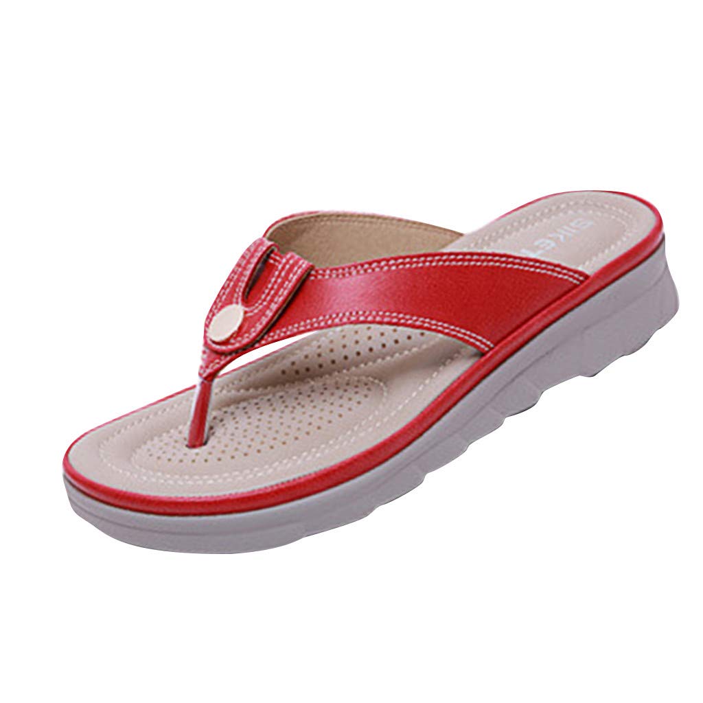 Tomatoa Women Summer Sandals Flip Flops,Fashion T-Strap Metal Buckle Slippers Casual Round Toe Shoes Cozy Rubber Insole Cushion Breathable Flip Flops Beach Sandals Slippers