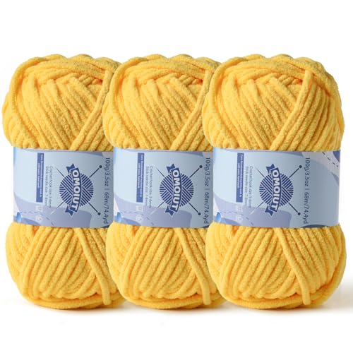 Image of 3 Pack Chunky Chenille Yarn for Crocheting, Baby Yarn for Crocheting Soft Blankets, Bulky Yarns for Crochet Amigurumi, 300g (223yds) Fluffy Velvet Yarns for Hand Knitting (3 Yellow)
