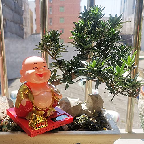 Image of AUGEN Small Buddhist Monk Solar Ornaments, Automatic Nodding Lucky Meaning Light Energy Sensing Eco Friendly Solar Buddhist Monk Statue Decoration for Home Car Dashboard (Pack of 1)(A, Gold)
