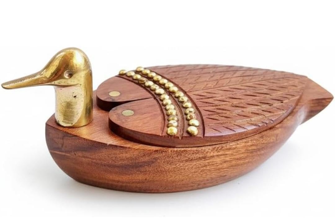 Handcrafted Wooden Duck-Shaped Storage Box with Brass Head | Brown Decorative Organizer Box for Home Décor-image-39