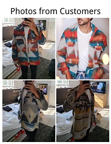 Image of FindThy Men's Brushed Flannel Shirts Ethnic Aztec Print Button Up Lapel Tribal Shirt Jacket Shacket