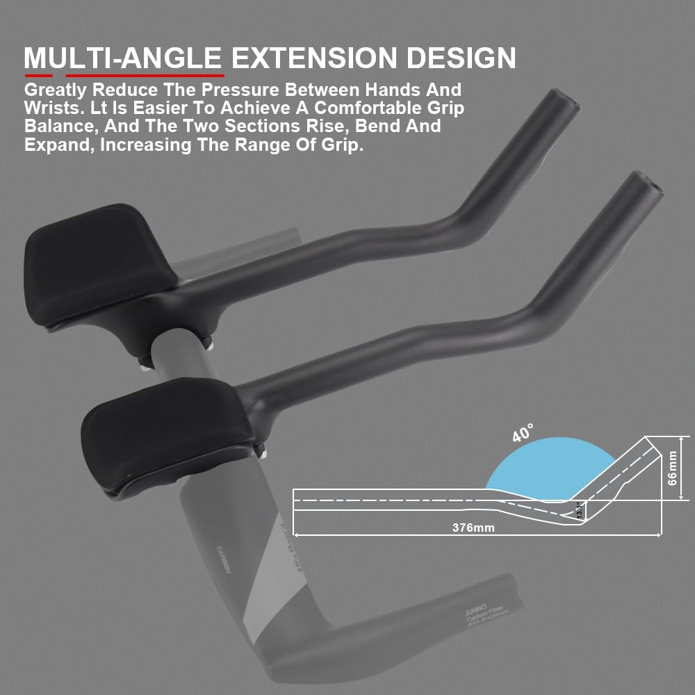 Alfa Pasca Accesorio de manillar de triatlón de carbono para bicicleta de carretera, extensión de bicicleta de triatlón, 360 mm, manillar aero, carbono, 40° TT Bar Extender