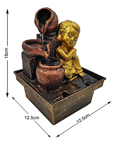 Image of GTC Beautiful Lord Buddha Mini Waterfall Fountain Show with Electric Water Pump for Home Decoration for Diwali Birthday Anniversary showpiece for Drawing Room Living Room (Brown, 1718), Resin