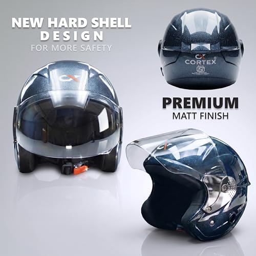Image of Cortex TRIGER Half Face Helmet Glossy Finish with Scratch Resistant Polycarbonate Visor, Hard ABS Shell Helmet for Men and Women | Clear Visor, Lightweight