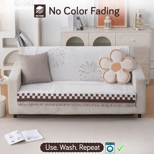 Image of HOKIPO Serene Abode Sofa Cover 3 Seater, 180x175 cm, Brown Dot Burst