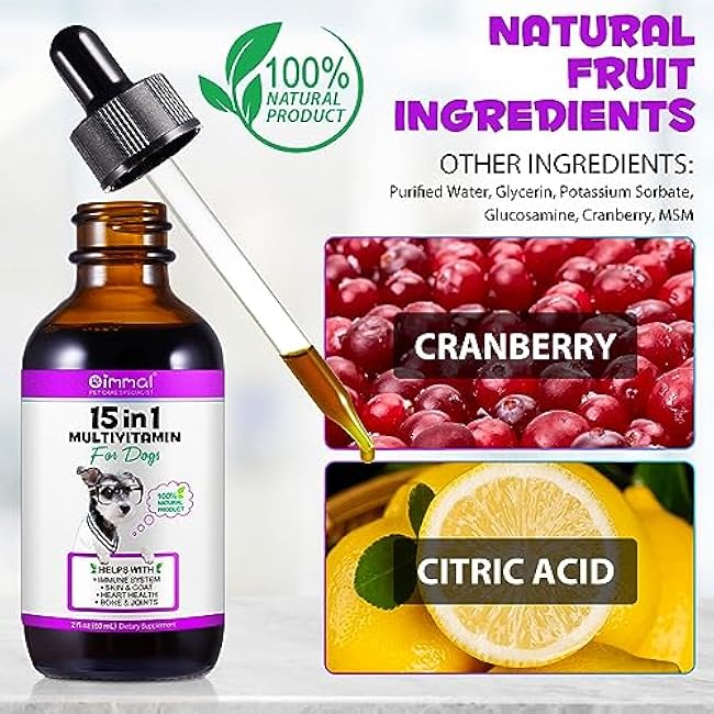 Dog Multivitamin - 15 in 1 Multivitamin Drops for Dogs, Dog Vitamins with Glucosamine Cranberry Supports Joint & Digestion, Skin & Coat, Pets Supplements for Dogs of All Ages, Bacon Flavor - 2 Fl Oz-wbFHoVZC