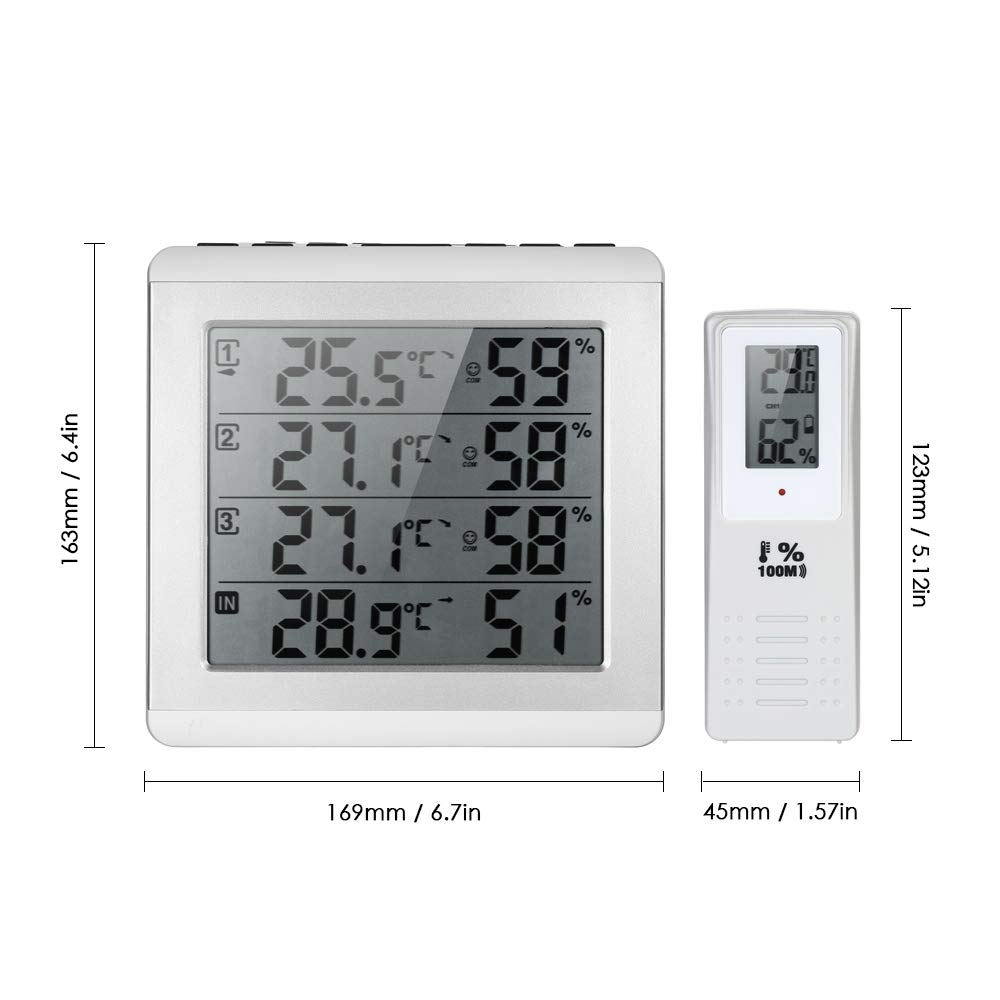 LCD Cyfrowy bezprzewodowy wewnętrzny/zewnętrzny termometr Higrometr Czterokanałowy miernik wilgotności temperatury i 3 nadajnik zewnętrzny