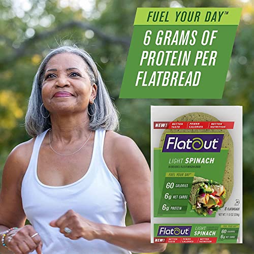 Flatout Flatbread, Light Spinach Wraps, Perfect For Use As Sandwich Bread, Pizza Crust, Tortillas, Wraps And More, 8 Flatbreads, 2 Pack #TOP3