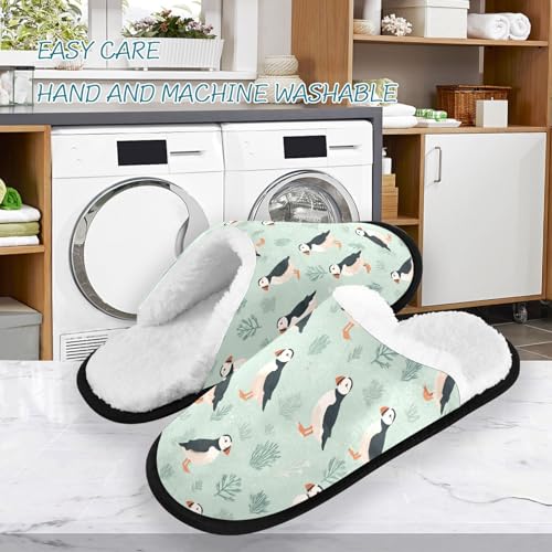 Green Tree Puffins Slippers For Women Men Soft Memory Foam Non-Slip Animal Winter Indoor House Shoes Travel Slipper3