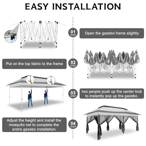 Image of COBIZI 12x20 Pop up Canopy Tent - Gazebo, Party Tents for Parties, Carpas para Fiestas, Large Outdoor Popup Patio Screened Gazebos, Shelter Tents with Net for Backyard, Commercial,Darkgrey