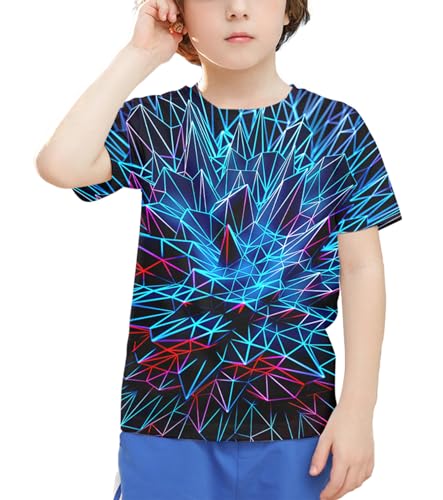 Image of Linnhoy Kids 3D Print Fashion Graphic T-Shirts for Boys Girls 6-16 Years | Unisex Colorful Short Sleeve, Crewneck, Breathable Fabric, Suitable for Daily Sport Festival Wear
