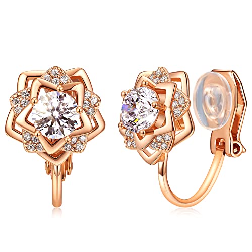 Allencoco Cz Cluster Scattered Flower Clip-On Sparkly Cubic Zirconia Non Pierced Clip On Earrings For Women Girls #TOP4