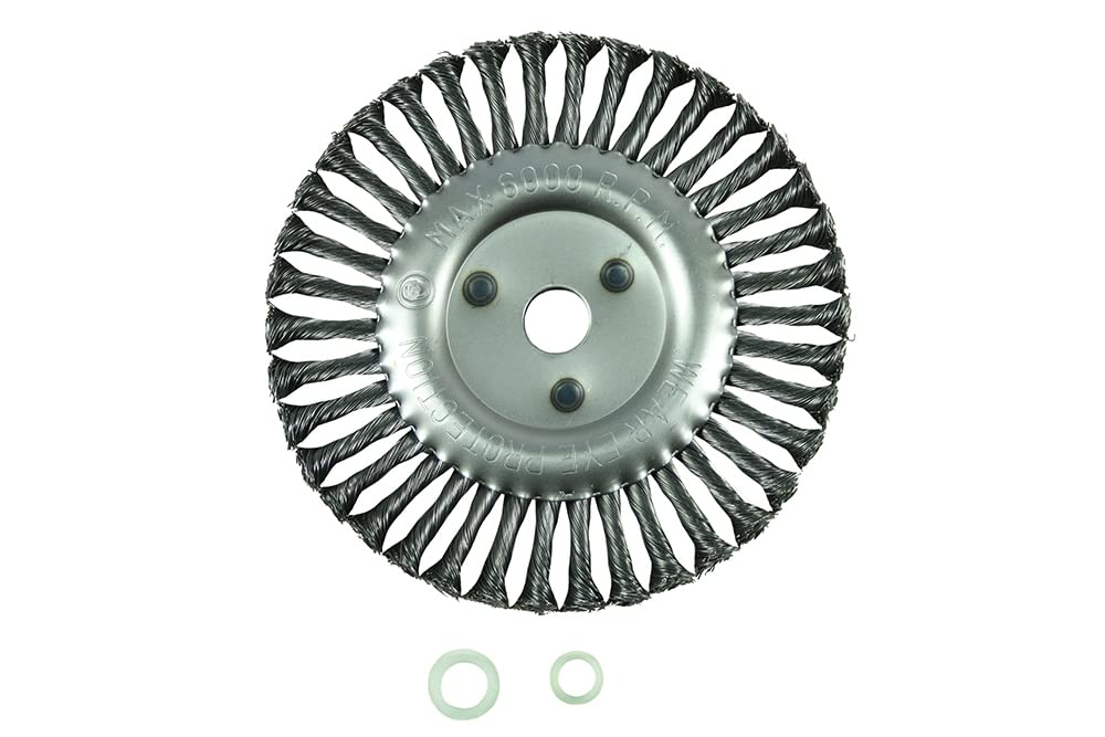Wheely Joe 8 inch Knotted Wire Wheel: 7/8ths Arbor with 5/8 and 1/2 Spacer Fits Billy Goat Grazor and Landshark (10)