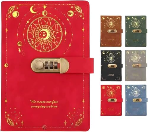 A5 ロック付きノート ギフトボックスセット 日記帳 おしゃれ かわいい PUレザー 小学生 文房具 ダイアリー 記念日 プレゼント 誕生日プレゼント プライバシー保護 ロック 女の子 勉強ノート プレゼントに最適 (A,ギフトボックスなし)