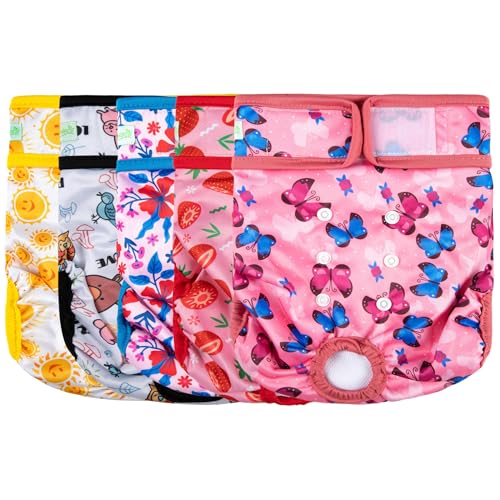 Image of wegreeco Female Dog Diapers, Washable Reusable Pet Puppy Doggie Diapers for Small Medium Large Female Dogs in Heat Period, Doggy Period Panties, 5 Pack, X-Large, Strawberries