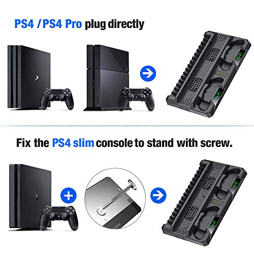 PS4 Stand Cooling Fan for PS4 Slim/PS4 Pro/PlayStation 4,PS4 Pro Stand Vertical Stand Cooler with Dual Controller Charge Station & 16 Game Storage,PS4 Organizer Stand with Game Storage PS4 Accessories