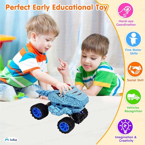 Image of FunBlast Rock Crawler Toy for Kids - 4X4 Big Wheel Drive Push & Go Dinosaur Car Toy, Monster Truck Toys for Kids for 3+ Years Toddlers, Boys, Girls (Blue)