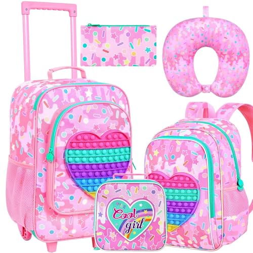 Image of CCJPX 5Pcs Kids Luggage for Girls, Rolling Travel Carry on Suitcase for Toddler Children with Wheels(Pink)
