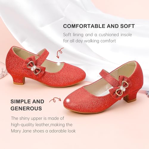 Image of Dufannie Girls Dress Shoes Low Heel Princess Flats Mary Jane Flower Wedding Party Glitter Shoes for Kids Toddler