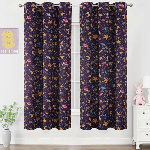 Image of Purple Unicorn Blackout Curtains 72 Inch Length for Princess Girls Bedroom