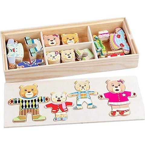 DERAYEE Wooden Bear Family Dress-Up Puzzle Game With Storage Case, 72 pieces Cover