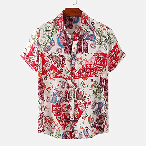 Chemise hawaïenne pour hommes mode vintage rouge à manches courtes
