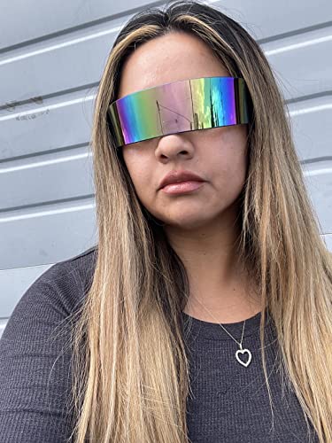 ShadyVEU 80s Futuristic Cyclops Mono Lens Mirrored Cyberpunk Visor Sunglasses with Rimless Frame4