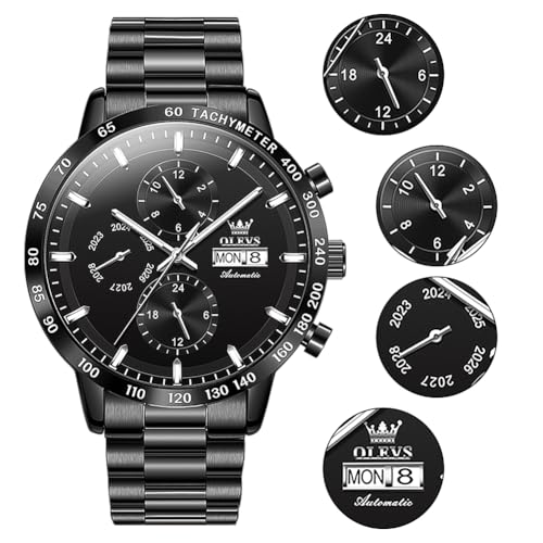 Image of OLEVS Automatic Watches for Men Business Dress Mechanical Watch Stainless Steel Waterproof Self Winding Classic Date Luxury Diamond Skeleton Men Wristwatch
