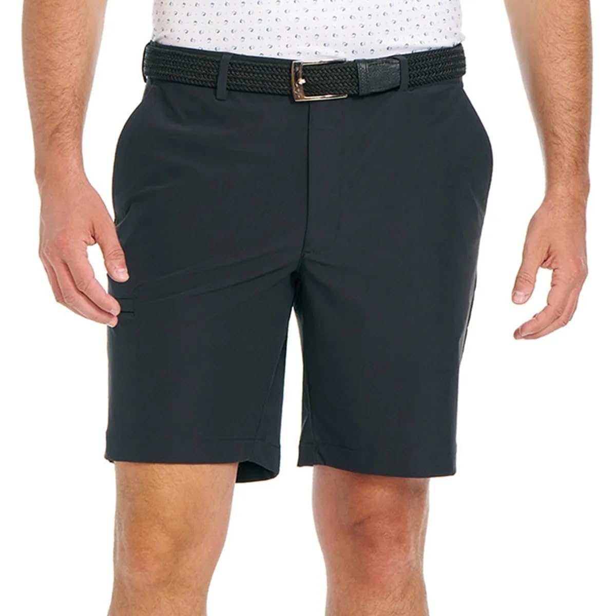 Greg Norman Men’s Stretch Flat Front Lightweight Short - 4-Way Stretch Fabric, Black, 36