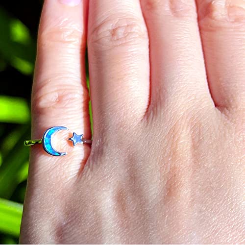 925 Sterling Silver Blue Opal Moon and Star Wedding Ring Eternity Band, Nickel Free Hypoallergenic for Sensitive Skin, Galaxy Sky Space Jewelry with Gift Box3