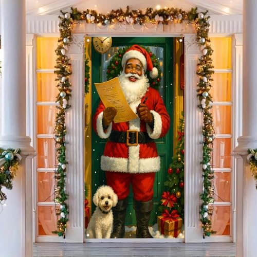 Image of BlissYard Door Cover Christmas Wrapped Box Santa 35x71 Inch Polyester