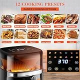 T&Jero 6 QT Large Capacity Air Fryer Toaster Oven, Stainless Steel Airfryer with 12-in-1 Digital Touch Screen Presets, XL Visible Cooking Window, Nonstick Basket and Crisper Plate, Dark Grey