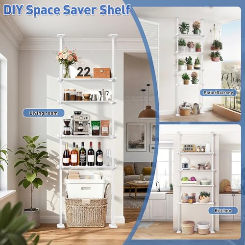 Image of SUNALLY Over The Toilet Storage Shelf, 4-Tier Adjustable Over Toilet Bathroom Organizer,Tension-Mounted Bathroom Storage Rack for Ceilings, No Drill Space-Saving Shelving for Small Rooms,White