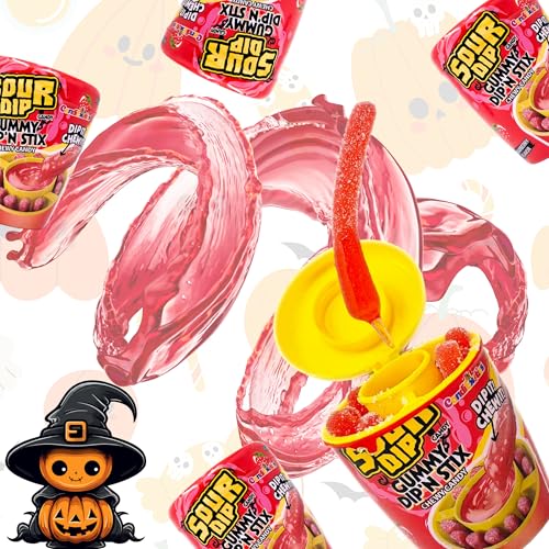 Image of CandiExotics Sour Juicy Dip Gummy Candy Dip'N Stix Sweet & Sour Chewy Candy For Kids, Strawberry Flavor, Perfect For Parties & Treats, 96 Grams