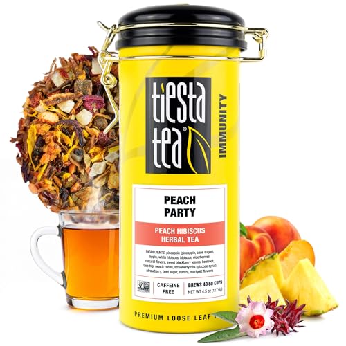 Image of Tiesta Tea - Peach Party, Loose Leaf, Peach Hibiscus Herbal Infusion, Premium Blend, Non-Caffeinated Fruit Tea, Makes Hot or Iced & Up to 50 Cups, 4.5oz Refillable Tin