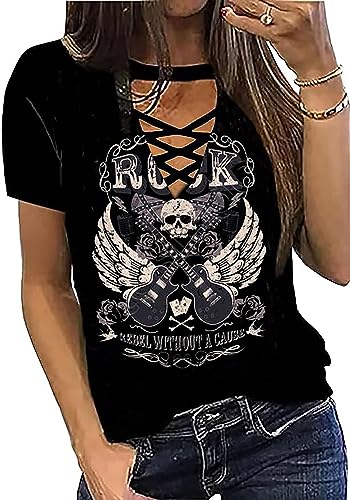 Rock and Roll Shirt Women Casual Country Music Tshirt Classic Rock Concert Outfits Vintage Nashville Graphic Tee Top