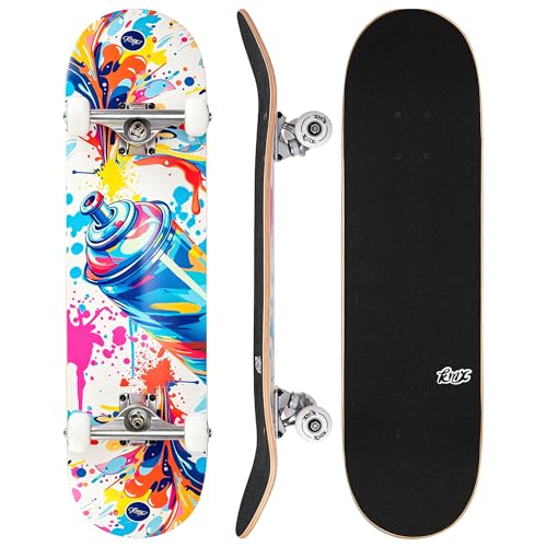 KMX Skateboard - Monopatín 31 x 8 Pulgadas, Tabla Cóncava Doble 7 Capas Arce Canadiense | Ejes Aleación Aluminio | para Principiantes, Niños, Niñas, Jóvenes y Adultos (Graffiti Colorido)