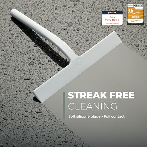 Image of GUTEWERK Shower Squeegee for Glass Doors, Silicone Window Squeegee, Bathroom and Glass Cleaning - White - 9 Inch