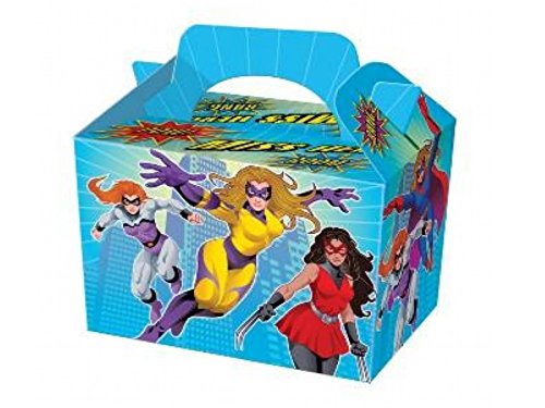 MustBeBonkers 250 x Kids Meal Party Boxes Cardboard Lunch Food Takeaway Box - Choose your Theme (Girls Superhero)