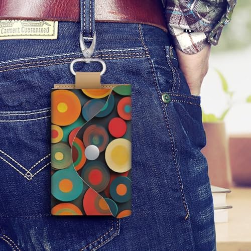 Circular Geometric Key Holder Bag PU Leather ID Card Holder Keychains Case Cover for Men Women4