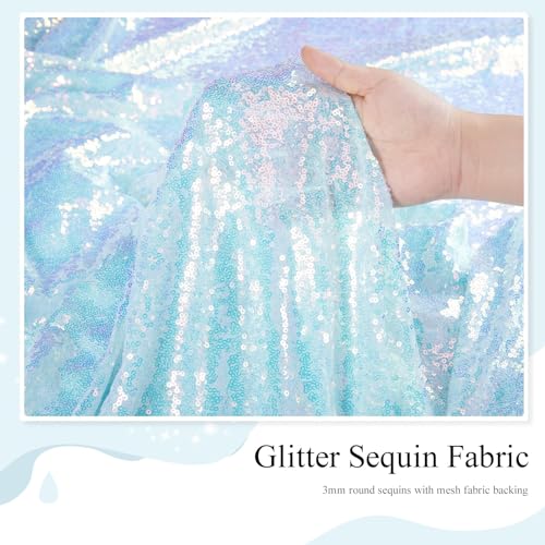 Image of Mermaid Blue Sequin Backdrop Curtain 6 Pcs 2ftx8ft Wedding Party Backdrop Silver Sparkly Fabric Curtains for Wedding Christmas Party Decor